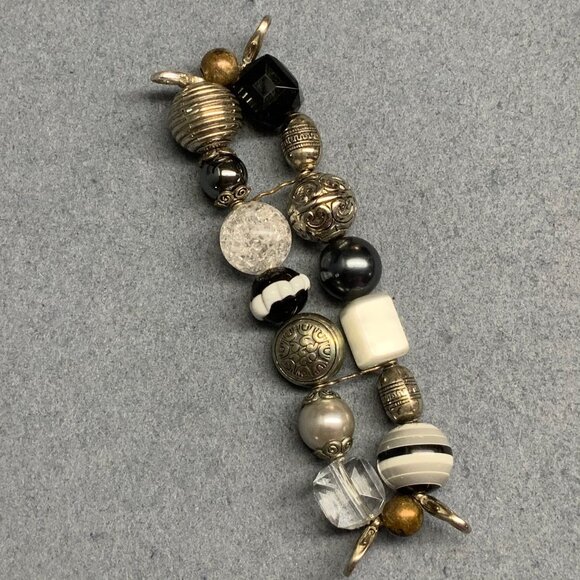 Beaded Watch Strap 6 In AS IS LOOSE BEADS Silver Mixed Black White Fluted Pearl main image 4